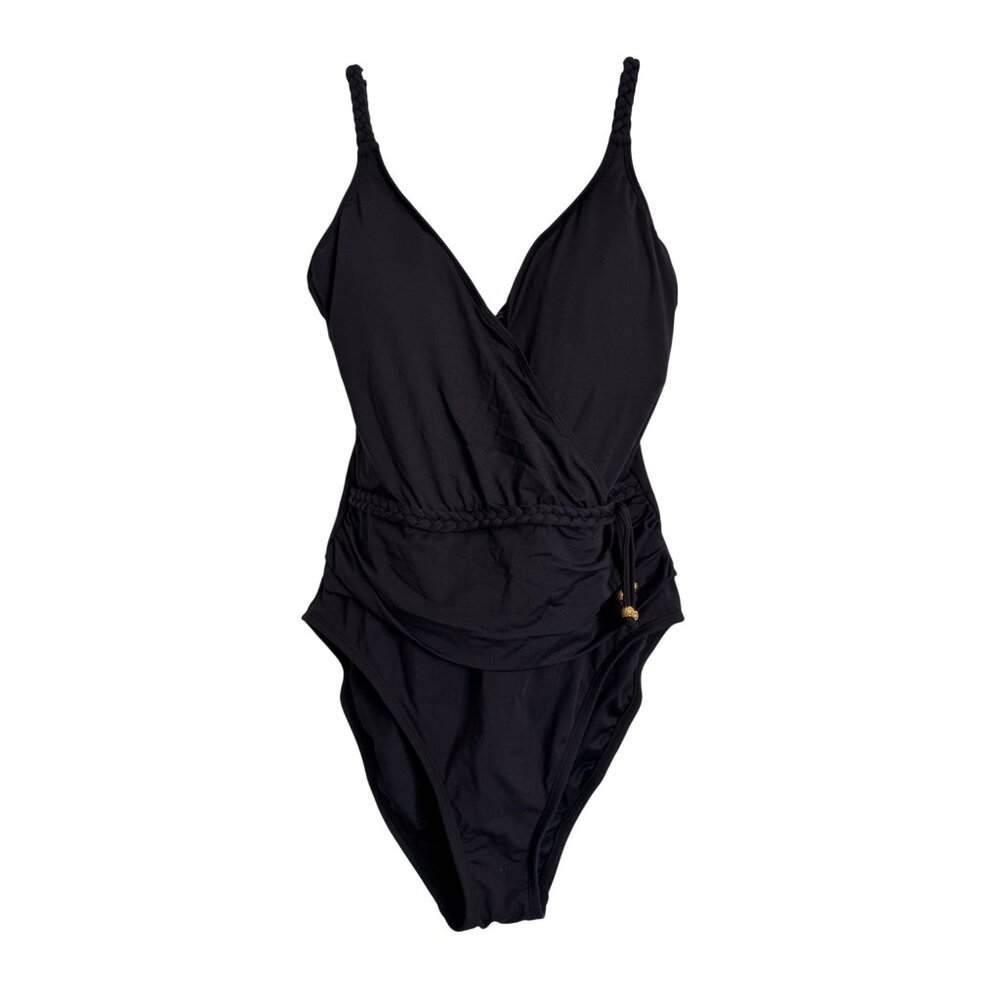 Bleu Rod Beattie Black Size 8 One Piece Swimsuit Padded Ruched Adjustable NWT